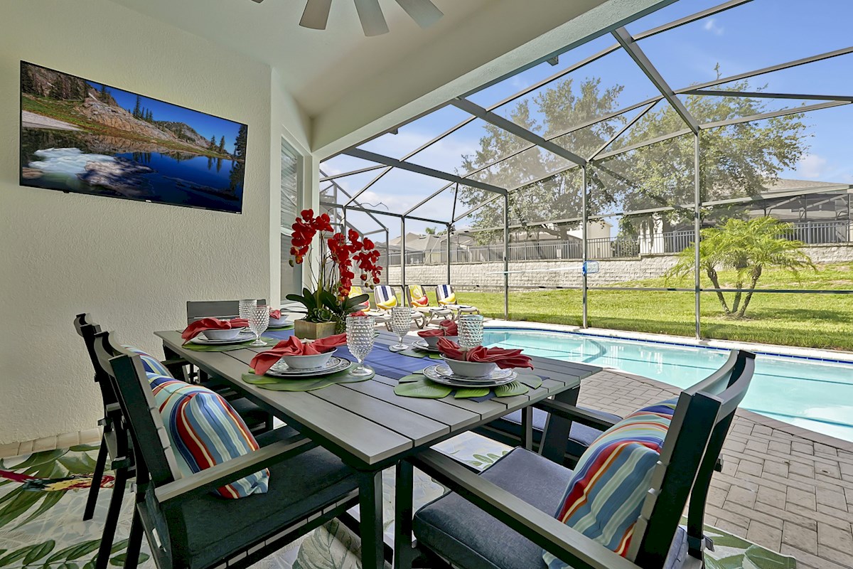 Outdoor dining with smart TV