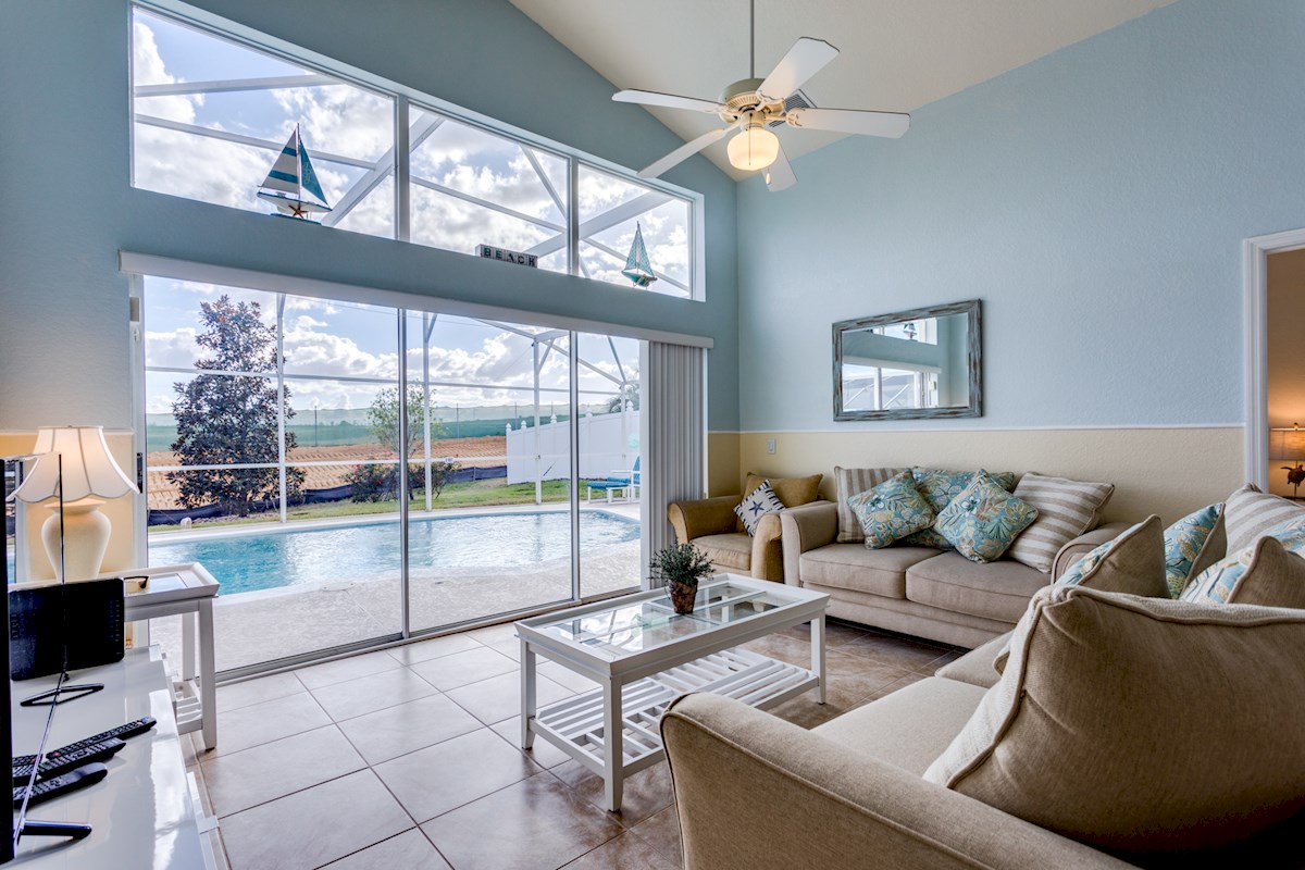living room overlooking pool