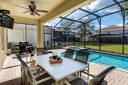 The lanai has a new smart TV, ceiling fans, & barbequ