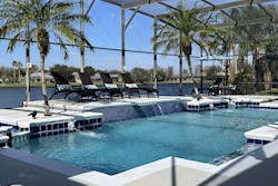 Newly refurbished pool with lake view