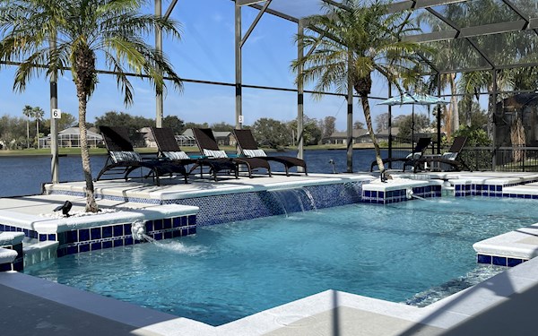 Newly refurbished pool with lake view