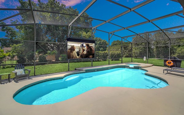 South Facing Pool With 120" Poolside Theater 